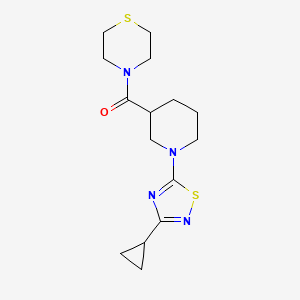 molecular formula C15H22N4OS2 B6471453 4-[1-(3-cyclopropyl-1,2,4-thiadiazol-5-yl)piperidine-3-carbonyl]thiomorpholine CAS No. 2640978-57-8