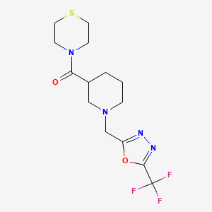 molecular formula C14H19F3N4O2S B6471712 4-(1-{[5-(trifluoromethyl)-1,3,4-oxadiazol-2-yl]methyl}piperidine-3-carbonyl)thiomorpholine CAS No. 2640862-02-6