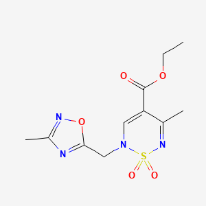 molecular formula C11H14N4O5S B6471745 ethyl 5-methyl-2-[(3-methyl-1,2,4-oxadiazol-5-yl)methyl]-1,1-dioxo-2H-1lambda6,2,6-thiadiazine-4-carboxylate CAS No. 2640842-88-0