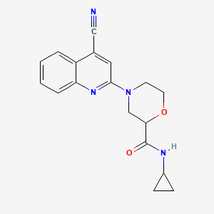 molecular formula C18H18N4O2 B6472028 4-(4-cyanoquinolin-2-yl)-N-cyclopropylmorpholine-2-carboxamide CAS No. 2640976-49-2