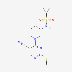 molecular formula C14H19N5O2S2 B6472301 N-{1-[5-cyano-2-(methylsulfanyl)pyrimidin-4-yl]piperidin-3-yl}cyclopropanesulfonamide CAS No. 2640845-63-0