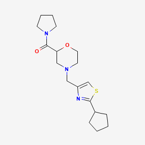 molecular formula C18H27N3O2S B6472311 4-[(2-cyclopentyl-1,3-thiazol-4-yl)methyl]-2-(pyrrolidine-1-carbonyl)morpholine CAS No. 2640845-28-7