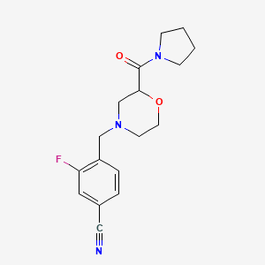 molecular formula C17H20FN3O2 B6473051 3-fluoro-4-{[2-(pyrrolidine-1-carbonyl)morpholin-4-yl]methyl}benzonitrile CAS No. 2640968-11-0