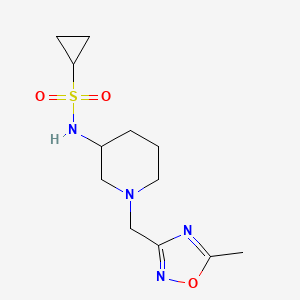 molecular formula C12H20N4O3S B6473106 N-{1-[(5-methyl-1,2,4-oxadiazol-3-yl)methyl]piperidin-3-yl}cyclopropanesulfonamide CAS No. 2640960-58-1