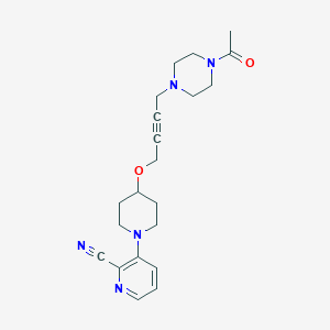 molecular formula C21H27N5O2 B6473351 3-(4-{[4-(4-acetylpiperazin-1-yl)but-2-yn-1-yl]oxy}piperidin-1-yl)pyridine-2-carbonitrile CAS No. 2640885-50-1