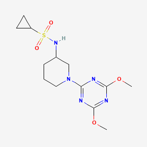 molecular formula C13H21N5O4S B6473642 N-[1-(4,6-dimethoxy-1,3,5-triazin-2-yl)piperidin-3-yl]cyclopropanesulfonamide CAS No. 2640892-83-5