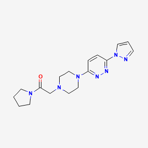 molecular formula C17H23N7O B6473717 2-{4-[6-(1H-pyrazol-1-yl)pyridazin-3-yl]piperazin-1-yl}-1-(pyrrolidin-1-yl)ethan-1-one CAS No. 2640879-06-5