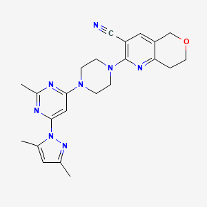 molecular formula C23H26N8O B6475891 2-{4-[6-(3,5-dimethyl-1H-pyrazol-1-yl)-2-methylpyrimidin-4-yl]piperazin-1-yl}-5H,7H,8H-pyrano[4,3-b]pyridine-3-carbonitrile CAS No. 2640975-83-1