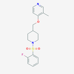 molecular formula C18H21FN2O3S B6476266 4-{[1-(2-fluorobenzenesulfonyl)piperidin-4-yl]methoxy}-3-methylpyridine CAS No. 2640980-18-1