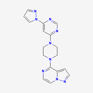 molecular formula C17H17N9 B6476268 4-(1H-pyrazol-1-yl)-6-(4-{pyrazolo[1,5-a]pyrazin-4-yl}piperazin-1-yl)pyrimidine CAS No. 2640898-01-5