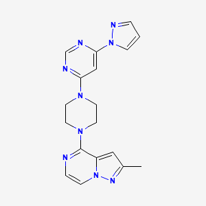 molecular formula C18H19N9 B6476282 4-(4-{2-methylpyrazolo[1,5-a]pyrazin-4-yl}piperazin-1-yl)-6-(1H-pyrazol-1-yl)pyrimidine CAS No. 2640976-58-3
