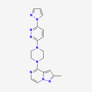 molecular formula C18H19N9 B6476291 3-(4-{2-methylpyrazolo[1,5-a]pyrazin-4-yl}piperazin-1-yl)-6-(1H-pyrazol-1-yl)pyridazine CAS No. 2640980-19-2