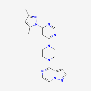 molecular formula C19H21N9 B6476329 4-(3,5-dimethyl-1H-pyrazol-1-yl)-6-(4-{pyrazolo[1,5-a]pyrazin-4-yl}piperazin-1-yl)pyrimidine CAS No. 2640976-92-5