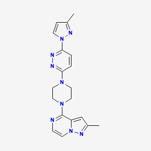 molecular formula C19H21N9 B6476335 3-(3-methyl-1H-pyrazol-1-yl)-6-(4-{2-methylpyrazolo[1,5-a]pyrazin-4-yl}piperazin-1-yl)pyridazine CAS No. 2640835-71-6
