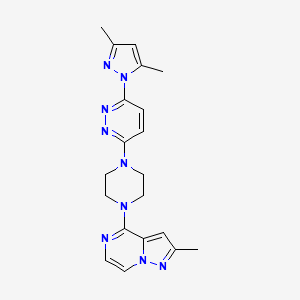 molecular formula C20H23N9 B6476358 3-(3,5-dimethyl-1H-pyrazol-1-yl)-6-(4-{2-methylpyrazolo[1,5-a]pyrazin-4-yl}piperazin-1-yl)pyridazine CAS No. 2640967-03-7