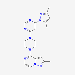 molecular formula C20H23N9 B6476366 4-(3,5-dimethyl-1H-pyrazol-1-yl)-6-(4-{2-methylpyrazolo[1,5-a]pyrazin-4-yl}piperazin-1-yl)pyrimidine CAS No. 2640844-00-2
