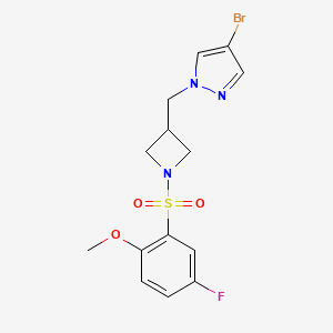 molecular formula C14H15BrFN3O3S B6476428 4-bromo-1-{[1-(5-fluoro-2-methoxybenzenesulfonyl)azetidin-3-yl]methyl}-1H-pyrazole CAS No. 2640968-80-3