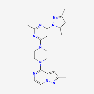 molecular formula C21H25N9 B6476470 4-(3,5-dimethyl-1H-pyrazol-1-yl)-2-methyl-6-(4-{2-methylpyrazolo[1,5-a]pyrazin-4-yl}piperazin-1-yl)pyrimidine CAS No. 2640978-87-4