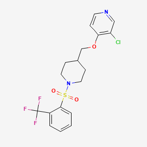 molecular formula C18H18ClF3N2O3S B6476587 3-chloro-4-({1-[2-(trifluoromethyl)benzenesulfonyl]piperidin-4-yl}methoxy)pyridine CAS No. 2640817-75-8