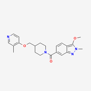 molecular formula C22H26N4O3 B6476595 3-methoxy-2-methyl-6-(4-{[(3-methylpyridin-4-yl)oxy]methyl}piperidine-1-carbonyl)-2H-indazole CAS No. 2640836-71-9
