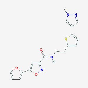 molecular formula C18H16N4O3S B6476693 5-(furan-2-yl)-N-{2-[5-(1-methyl-1H-pyrazol-4-yl)thiophen-2-yl]ethyl}-1,2-oxazole-3-carboxamide CAS No. 2640979-05-9