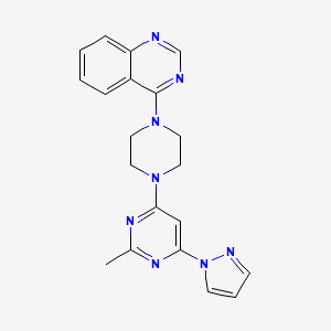molecular formula C20H20N8 B6476708 4-{4-[2-methyl-6-(1H-pyrazol-1-yl)pyrimidin-4-yl]piperazin-1-yl}quinazoline CAS No. 2640971-34-0