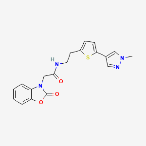 molecular formula C19H18N4O3S B6476716 N-{2-[5-(1-methyl-1H-pyrazol-4-yl)thiophen-2-yl]ethyl}-2-(2-oxo-2,3-dihydro-1,3-benzoxazol-3-yl)acetamide CAS No. 2640817-89-4