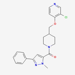 molecular formula C22H23ClN4O2 B6476743 3-chloro-4-{[1-(1-methyl-3-phenyl-1H-pyrazole-5-carbonyl)piperidin-4-yl]methoxy}pyridine CAS No. 2640815-69-4