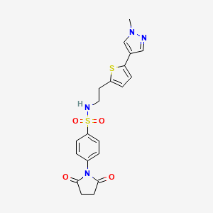 molecular formula C20H20N4O4S2 B6476875 4-(2,5-dioxopyrrolidin-1-yl)-N-{2-[5-(1-methyl-1H-pyrazol-4-yl)thiophen-2-yl]ethyl}benzene-1-sulfonamide CAS No. 2640967-57-1