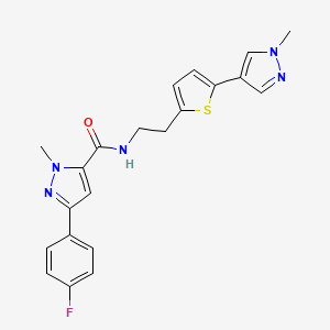 molecular formula C21H20FN5OS B6476996 3-(4-fluorophenyl)-1-methyl-N-{2-[5-(1-methyl-1H-pyrazol-4-yl)thiophen-2-yl]ethyl}-1H-pyrazole-5-carboxamide CAS No. 2640961-52-8