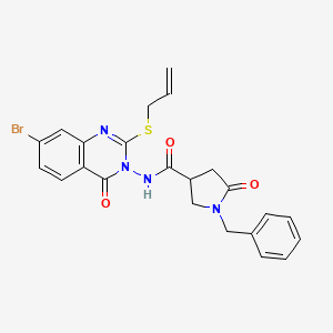 1-benzyl-N-[7-bromo-4-oxo-2-(prop-2-en-1-ylsulfanyl)-3,4-dihydroquinazolin-3-yl]-5-oxopyrrolidine-3-carboxamide