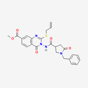 methyl 3-(1-benzyl-5-oxopyrrolidine-3-amido)-4-oxo-2-(prop-2-en-1-ylsulfanyl)-3,4-dihydroquinazoline-7-carboxylate