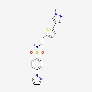 molecular formula C19H19N5O2S2 B6477217 N-{2-[5-(1-methyl-1H-pyrazol-4-yl)thiophen-2-yl]ethyl}-4-(1H-pyrazol-1-yl)benzene-1-sulfonamide CAS No. 2640843-38-3