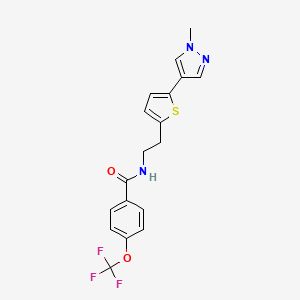 molecular formula C18H16F3N3O2S B6477336 N-{2-[5-(1-methyl-1H-pyrazol-4-yl)thiophen-2-yl]ethyl}-4-(trifluoromethoxy)benzamide CAS No. 2640978-65-8