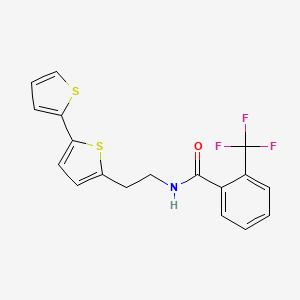 molecular formula C18H14F3NOS2 B6477503 N-(2-{[2,2'-bithiophene]-5-yl}ethyl)-2-(trifluoromethyl)benzamide CAS No. 2640976-38-9