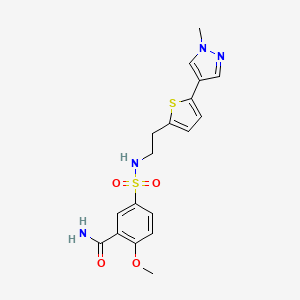 molecular formula C18H20N4O4S2 B6477625 2-methoxy-5-({2-[5-(1-methyl-1H-pyrazol-4-yl)thiophen-2-yl]ethyl}sulfamoyl)benzamide CAS No. 2640829-88-3