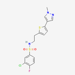 molecular formula C16H15ClFN3O2S2 B6477668 3-chloro-4-fluoro-N-{2-[5-(1-methyl-1H-pyrazol-4-yl)thiophen-2-yl]ethyl}benzene-1-sulfonamide CAS No. 2640893-26-9