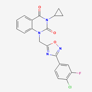 molecular formula C20H14ClFN4O3 B6477678 1-{[3-(4-chloro-3-fluorophenyl)-1,2,4-oxadiazol-5-yl]methyl}-3-cyclopropyl-1,2,3,4-tetrahydroquinazoline-2,4-dione CAS No. 2640821-47-0
