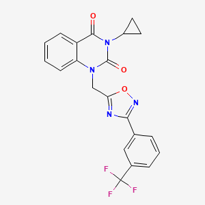 molecular formula C21H15F3N4O3 B6477686 3-cyclopropyl-1-({3-[3-(trifluoromethyl)phenyl]-1,2,4-oxadiazol-5-yl}methyl)-1,2,3,4-tetrahydroquinazoline-2,4-dione CAS No. 2640880-94-8