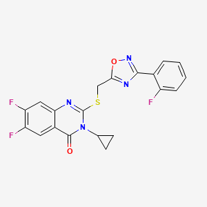 molecular formula C20H13F3N4O2S B6477771 3-cyclopropyl-6,7-difluoro-2-({[3-(2-fluorophenyl)-1,2,4-oxadiazol-5-yl]methyl}sulfanyl)-3,4-dihydroquinazolin-4-one CAS No. 2640843-64-5