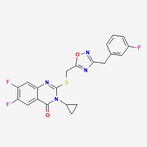 molecular formula C21H15F3N4O2S B6477810 3-cyclopropyl-6,7-difluoro-2-[({3-[(3-fluorophenyl)methyl]-1,2,4-oxadiazol-5-yl}methyl)sulfanyl]-3,4-dihydroquinazolin-4-one CAS No. 2640842-09-5