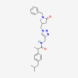 molecular formula C28H35N5O2 B6477881 N-({1-[(1-benzyl-5-oxopyrrolidin-3-yl)methyl]-1H-1,2,3-triazol-4-yl}methyl)-2-[4-(2-methylpropyl)phenyl]propanamide CAS No. 2640974-69-0