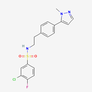 molecular formula C18H17ClFN3O2S B6477925 3-chloro-4-fluoro-N-{2-[4-(1-methyl-1H-pyrazol-5-yl)phenyl]ethyl}benzene-1-sulfonamide CAS No. 2640885-66-9