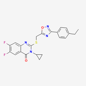 molecular formula C22H18F2N4O2S B6477977 3-cyclopropyl-2-({[3-(4-ethylphenyl)-1,2,4-oxadiazol-5-yl]methyl}sulfanyl)-6,7-difluoro-3,4-dihydroquinazolin-4-one CAS No. 2640972-14-9