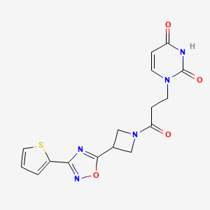 molecular formula C16H15N5O4S B6478116 1-(3-oxo-3-{3-[3-(thiophen-2-yl)-1,2,4-oxadiazol-5-yl]azetidin-1-yl}propyl)-1,2,3,4-tetrahydropyrimidine-2,4-dione CAS No. 1323776-35-7