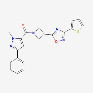 molecular formula C20H17N5O2S B6478122 5-[1-(1-methyl-3-phenyl-1H-pyrazole-5-carbonyl)azetidin-3-yl]-3-(thiophen-2-yl)-1,2,4-oxadiazole CAS No. 1324107-68-7