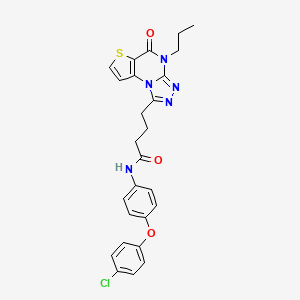 N-[4-(4-chlorophenoxy)phenyl]-4-{7-oxo-8-propyl-5-thia-1,8,10,11-tetraazatricyclo[7.3.0.0^{2,6}]dodeca-2(6),3,9,11-tetraen-12-yl}butanamide