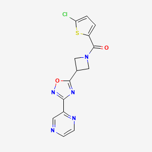 molecular formula C14H10ClN5O2S B6478156 2-{5-[1-(5-chlorothiophene-2-carbonyl)azetidin-3-yl]-1,2,4-oxadiazol-3-yl}pyrazine CAS No. 1323707-34-1