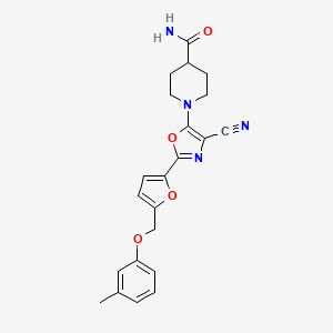 molecular formula C22H22N4O4 B6478240 1-(4-cyano-2-{5-[(3-methylphenoxy)methyl]furan-2-yl}-1,3-oxazol-5-yl)piperidine-4-carboxamide CAS No. 931749-15-4