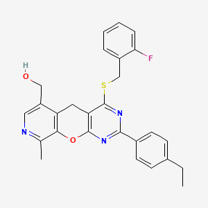 [5-(4-ethylphenyl)-7-{[(2-fluorophenyl)methyl]sulfanyl}-14-methyl-2-oxa-4,6,13-triazatricyclo[8.4.0.0^{3,8}]tetradeca-1(10),3(8),4,6,11,13-hexaen-11-yl]methanol